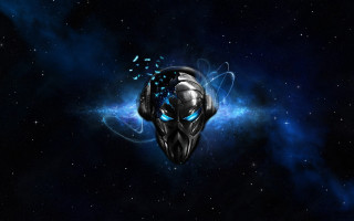 Black alien head blue eyes 2 - star and dust free wallpaper