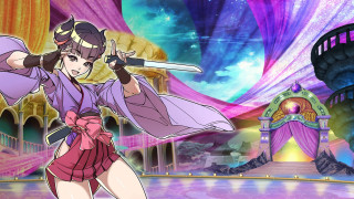 Woman purple outfit sword stage - a purple sky free wallpaper