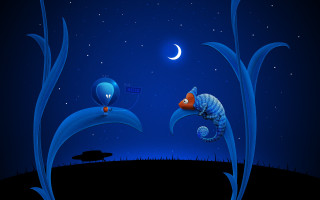 Blue fish red fish crescent - chiho aoshima free wallpaper