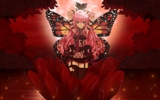 Pink hair butterfly wings autumn - anime art free wallpaper