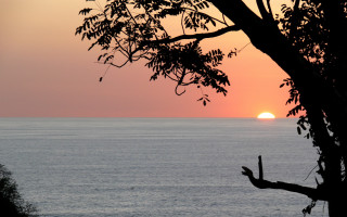 Sunset ocean tree boat cloud - ding guanpeng free wallpaper
