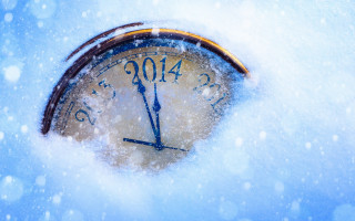 Snowy clock night starry sky - new free wallpaper for desktop