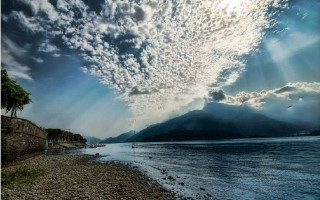 Beach water mountain clouds sky 4 - bruce munro free wallpaper