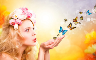 Woman flower butterflies magic realism - butterfly free wallpaper