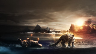 Tiger dog water city mountains - cyril rolando free wallpaper for desktop