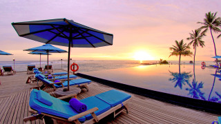 Lounge chairs pool deck umbrella 3 - a wooden deck next free wallpaper