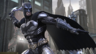 Batman suit sword city skyscrapers - his hand and a city in the background free wallpaper