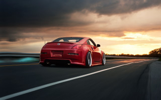 Red sports car driving sunset 2 - sunset free wallpaper