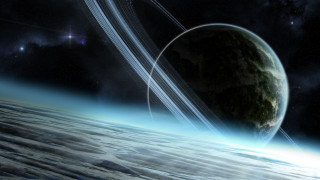 Planet rings stars clouds moon - a distant star in the distance free wallpaper