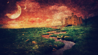Castle stream moon gothic matte - matte fantasy painting free wallpaper