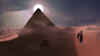 Desert pyramid sky sun moon - afrofuturism free wallpaper