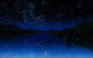 Night sky starry lake astronaut - ufotable free wallpaper