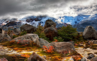 Mountain range forest cloudy sky - landscape free wallpaper