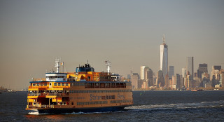 Ferry city skyline river sunset - a city skyline free wallpaper