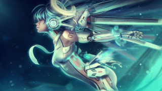 Floating android woman cat suit - headphone free wallpaper