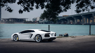White sports car water bridge - andrew law free wallpaper