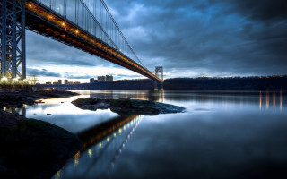 Bridge water night city lights - a bridge over a body of water free wallpaper