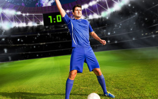Soccer man blue uniform stadium - a blue uniform free wallpaper