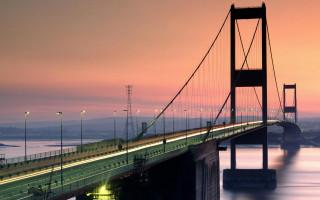 Bridge cars sunset cityscape matte - a city in the background free wallpaper for desktop