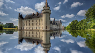 Castle reflection lake trees clouds - a tower free wallpaper
