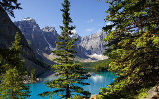 Lake mountains trees blue sky 39 - tree and mountains free wallpaper