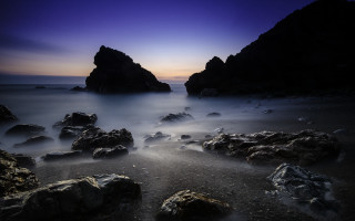 Beach rocks water sunset purple 2 - rock and water free wallpaper