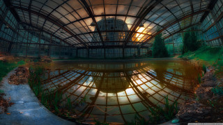 Large building pond night sun - the sun free wallpaper