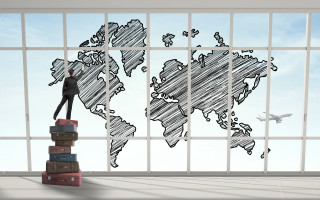 Man luggage worldmap giantess classroom - a storybook illustration free wallpaper