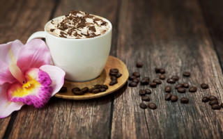 Coffee flower wooden table beans 2 - a cup of coffee free wallpaper for desktop