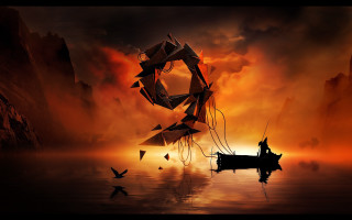 Man boat water abstract illusionism - abstract illusionism free wallpaper