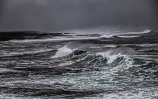 Stormy wave ocean horizon mountain - expressionism free wallpaper