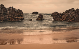 Beach rock formation waves person - adobe lightroom free wallpaper