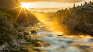River rapids sunset trees horizon - river free wallpaper