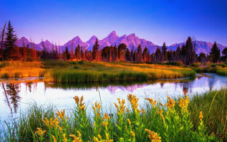 Mountain river sunset autumn nature - beautiful landscape free wallpaper for desktop
