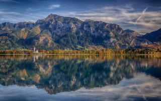 Mountain lake reflection church city 2 - beautiful landscape free wallpaper