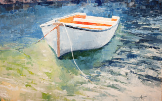 Boat dock water american scene - a painting of a boat free wallpaper