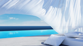 Canopy bed ocean view pool - a pool free wallpaper for desktop