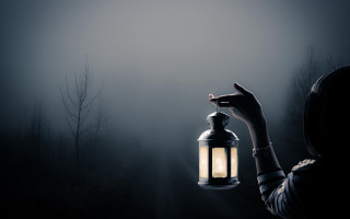 Woman lantern foggy background tree - foggy free wallpaper