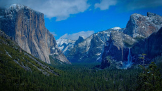 Mountain waterfall snow blue sky - the mountain free wallpaper