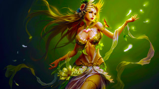 Woman bikini flower green bird - above her free wallpaper