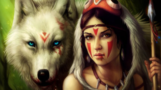 Woman facepaint wolf tribal weapon - digital painting free wallpaper