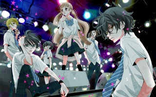 Anime girls stage stars man - top of a stage free wallpaper