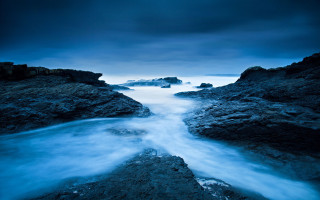 River ocean rocks night matte - a matte painting free wallpaper for desktop
