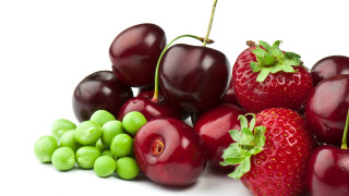 Cherries grapes berries food fresh - a white background behind them free wallpaper