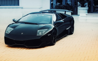 Black sports car brick road 4 - a brick road in front free wallpaper