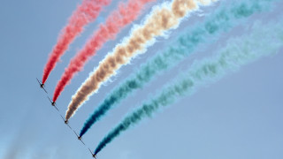 Airplanes formation colored smoke sky 2 - triadic free wallpaper