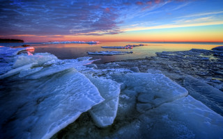 Ice beach water sunset boats - sunset free wallpaper