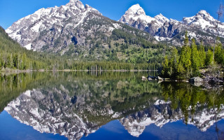 Mountain lake reflection forest rocks - a still lake free wallpaper