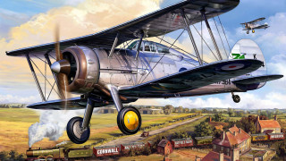 Small airplane town train track - small free wallpaper
