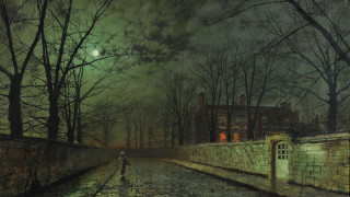 Night moon street person autumn - grim free wallpaper